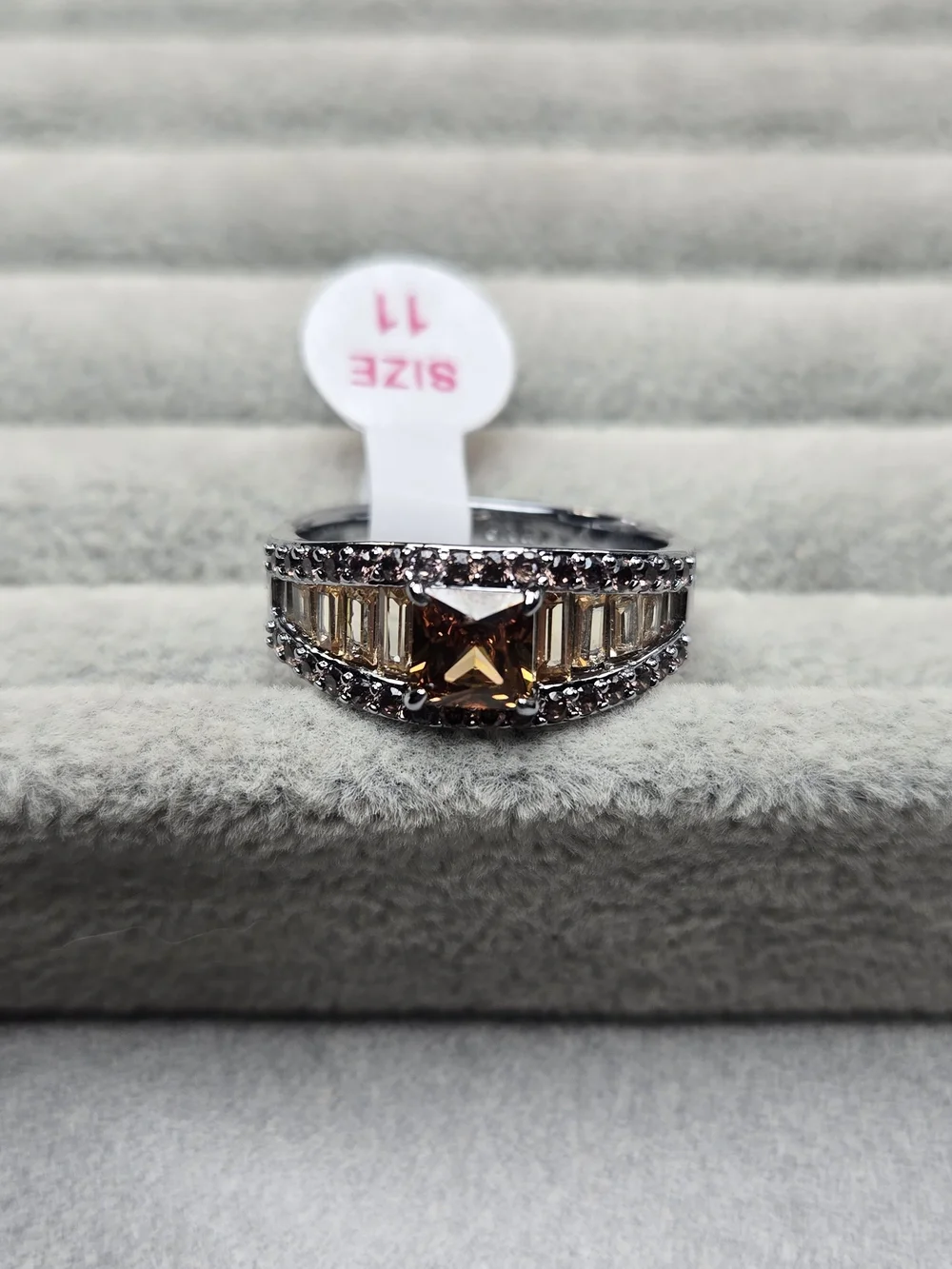 Size 11 Smokey Topaz Brown Tourmaline Hematite Plating Bomb Party Ring Dreaming